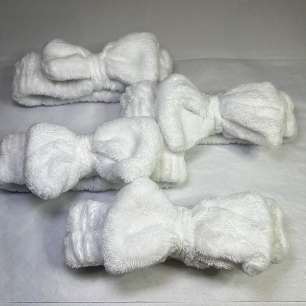 Set Of 4 SPA Headbands White Soft Makeup Headband Fleece Bow Face Wash for Women